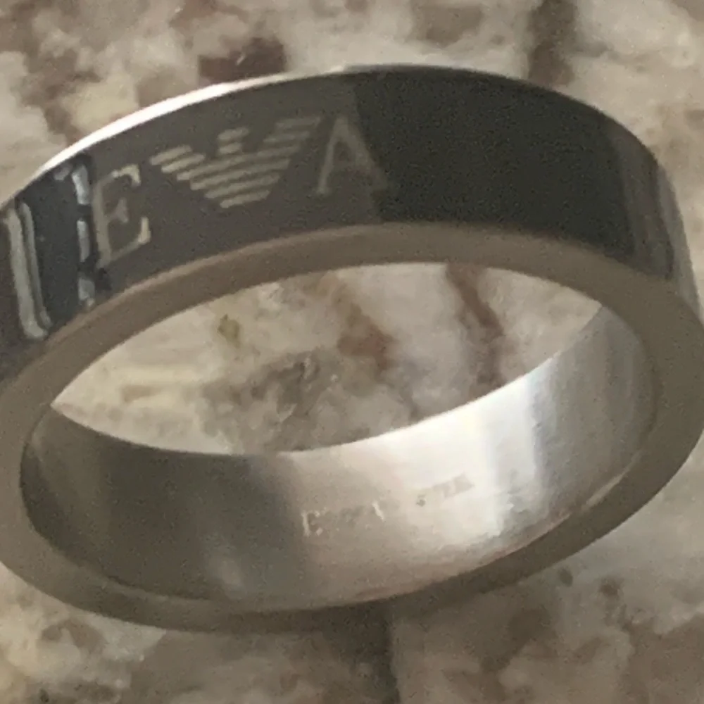 NEW Emporio Armani Black Enamel EA Logo Band, Stainless Steel, Size 9